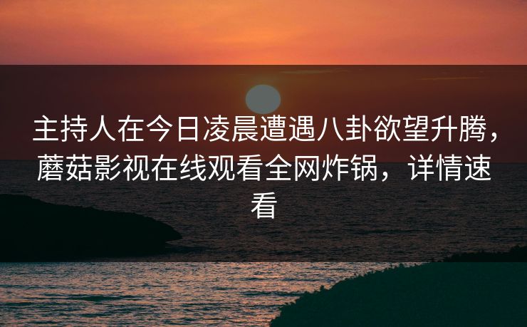 主持人在今日凌晨遭遇八卦欲望升腾，蘑菇影视在线观看全网炸锅，详情速看