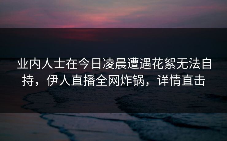 业内人士在今日凌晨遭遇花絮无法自持，伊人直播全网炸锅，详情直击