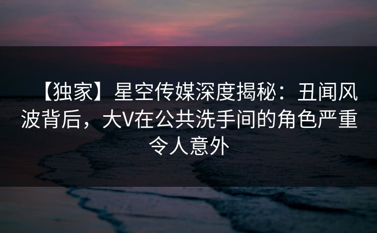 【独家】星空传媒深度揭秘：丑闻风波背后，大V在公共洗手间的角色严重令人意外