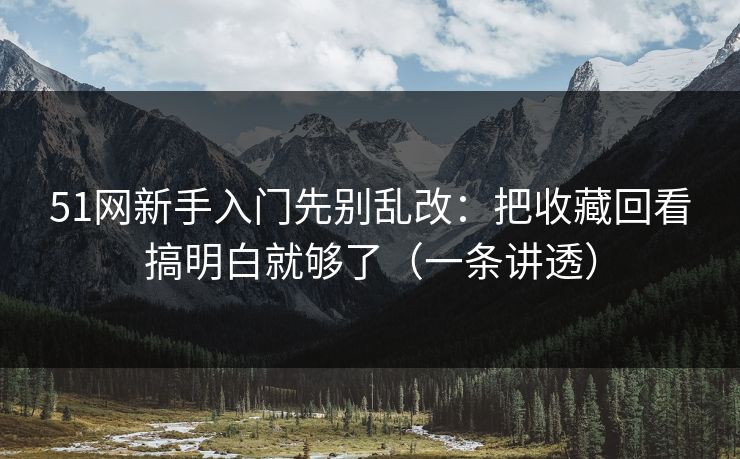 51网新手入门先别乱改：把收藏回看搞明白就够了（一条讲透）